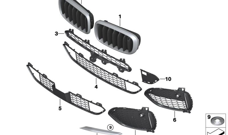 Rejilla embellecedora frontal izquierda OEM 51117303109 para BMW F15. Original BMW.