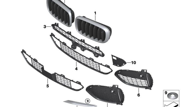 Rejilla decorativa delantera izquierda para BMW F15 (OEM 51137474403). Original BMW