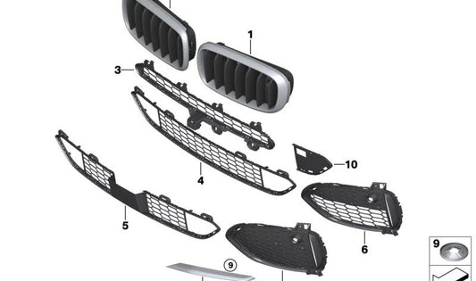 Rejilla decorativa frontal izquierda para BMW F15 (OEM 51137316072). Original BMW