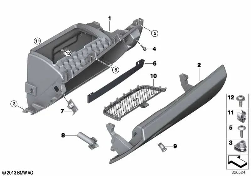 Glove box lid for BMW X5 F15 (OEM 51169287305). Original BMW.