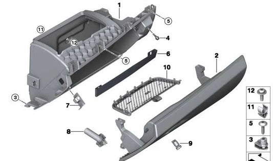 Tapa del guantera para BMW X5 F15, X6 F16 (OEM 51169287303). Original BMW