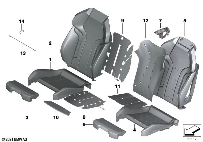 Funda de Asiento Deportivo M de Cuero para BMW Serie 3 G80, G81 Serie 4 G82, G83 (OEM 52109503571). Original BMW