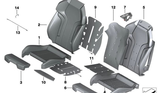 Funda de respaldo de asiento deportivo en cuero OEM 52109503576 para BMW G80, G81, G82, G83. Original BMW.