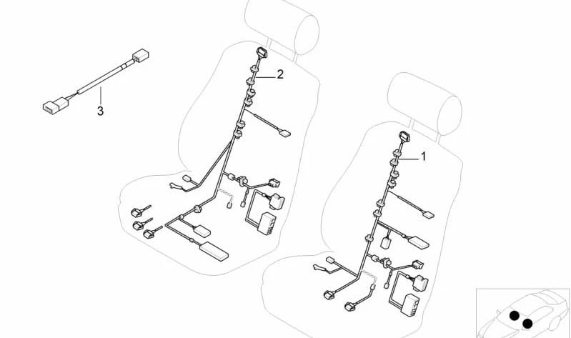 Cableado asiento lado conductor OEM 61129135500 para BMW E60, E61. Original BMW.