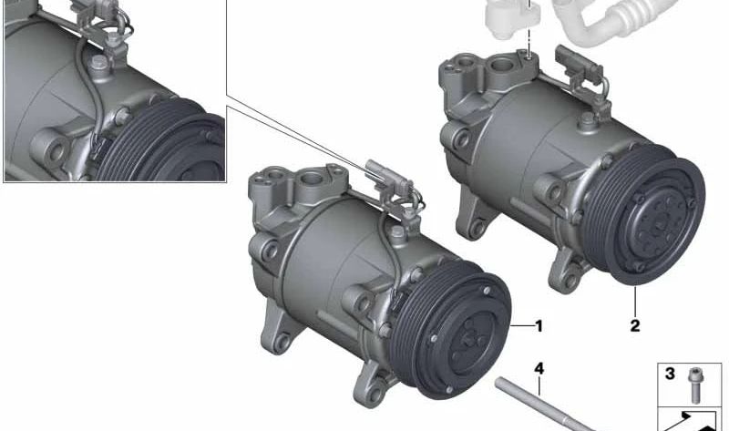 Compresor de aire acondicionado con embrague magnético para BMW F52, F45, F46, F10N, F11N, G11, G12, F48, F39, F25, F26, F54, F55, F56, F57, F60 (OEM 64525A5C712). Original BMW