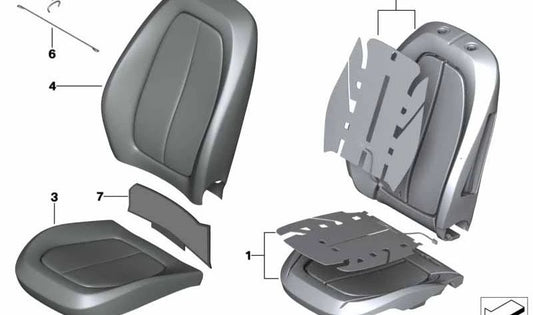 Linke Leder-Rückenlehnenbasisabdeckung für BMW 1er F40, X2 F39 (OEM 52107454353). Original BMW