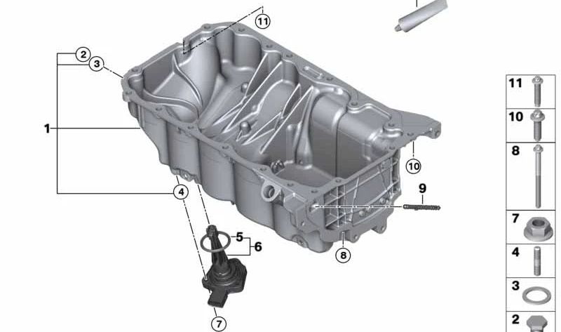 Cárter de Aceite para BMW Serie 2 F45, F46, X1 F48, X2 F39, MINI F54, F55, F56, F57, F60 (OEM 11138590017). Original BMW