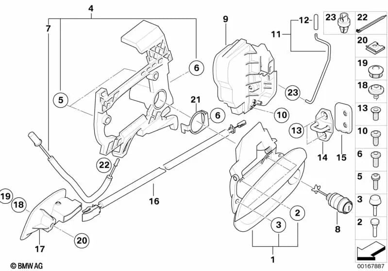 Varilla de accionamiento izquierda para BMW Z4 E85, E86 (OEM 51217028943). Original BMW.