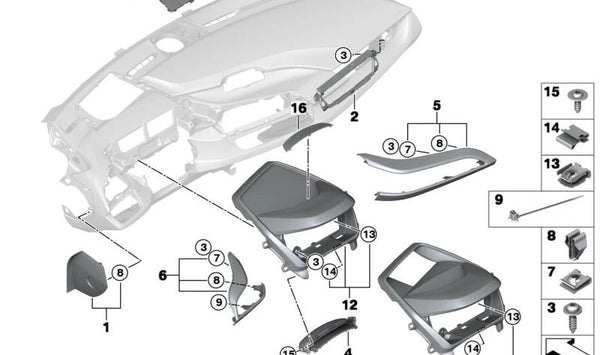 Embellecedor original OEM 51459284408 para salpicadero lado conductor {BMW i8, i8 Roadster (I12, I15)}.