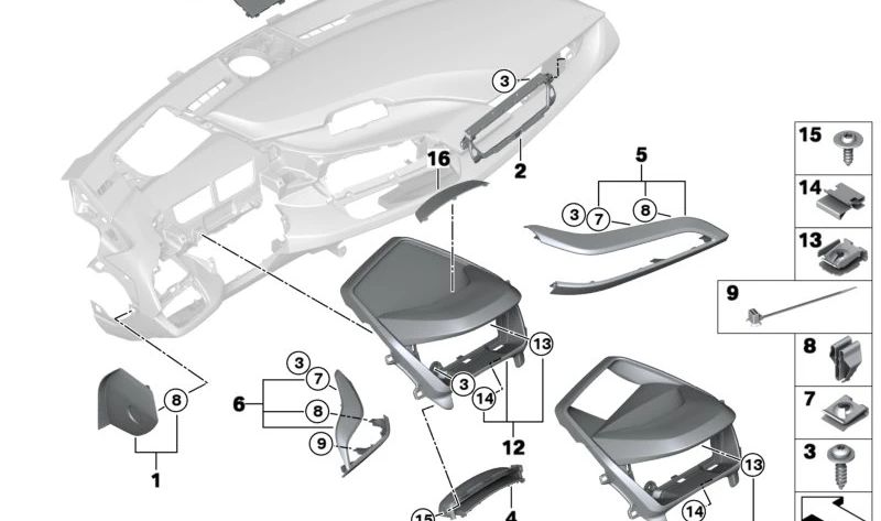 Mittlere I-Tafel-Verkleidung für BMW I12, I12N, I15 (OEM 51459284409). Original BMW