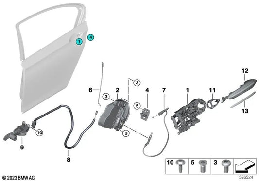 Rear Left Door Handle for BMW F01, F01N, F02, F02N, F04 (OEM 51229116343). Original BMW