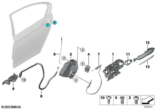 Soporte manilla exterior de puerta derecha para BMW Serie 5 F07, F07N Serie 7 F01, F01N, F02, F02N, F04 (OEM 51217175732). Original BMW.