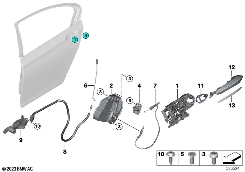 Cerradura completa trasera derecha para BMW F01, F02, F04 (OEM 51225A36E16). Original BMW