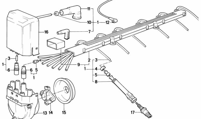 Cable de encendido OEM 12121726037 para BMW (Modelos compatibles: E34, E32, E30). Original BMW.