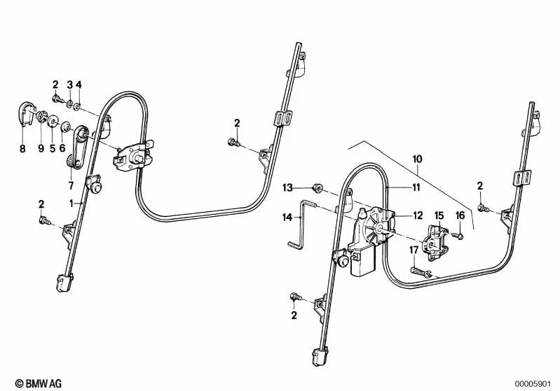 Elevador de ventanas eléctrico delantero izquierdo para BMW Serie 3 E30 (OEM 51331906965). Original BMW