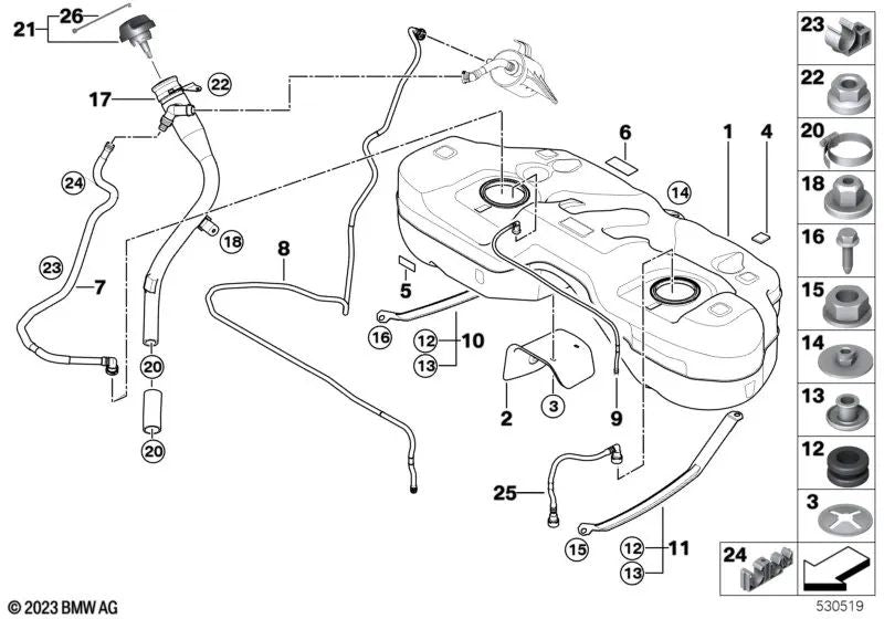 Tira amortiguadora para BMW E83, E83N (OEM 16116762019). Original BMW