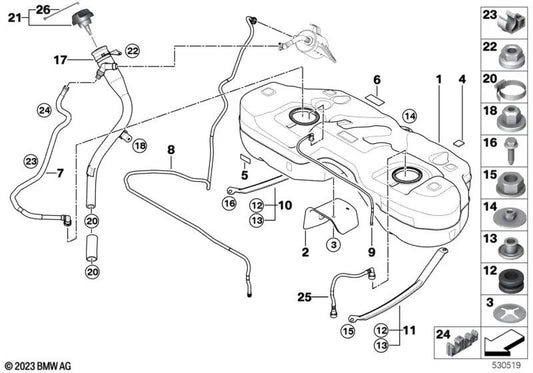 Tira amortiguadora para BMW E83, E83N (OEM 16116762019). Original BMW