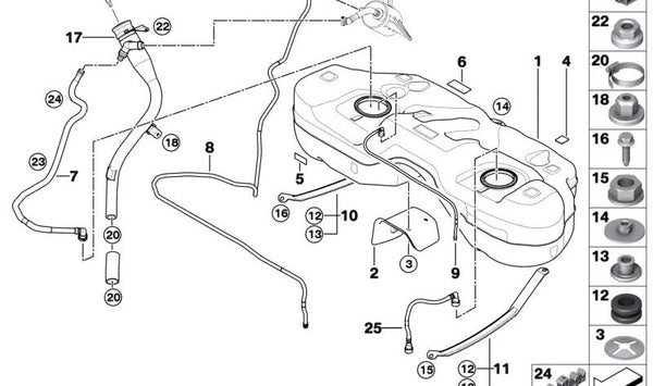 Tubo de llenado de combustible OEM 16117188668 para BMW E83 (X3). Original BMW.