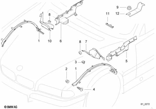 Cubierta de cable pared frontal derecha para BMW Serie 7 E38 (OEM 61138352808). Original BMW