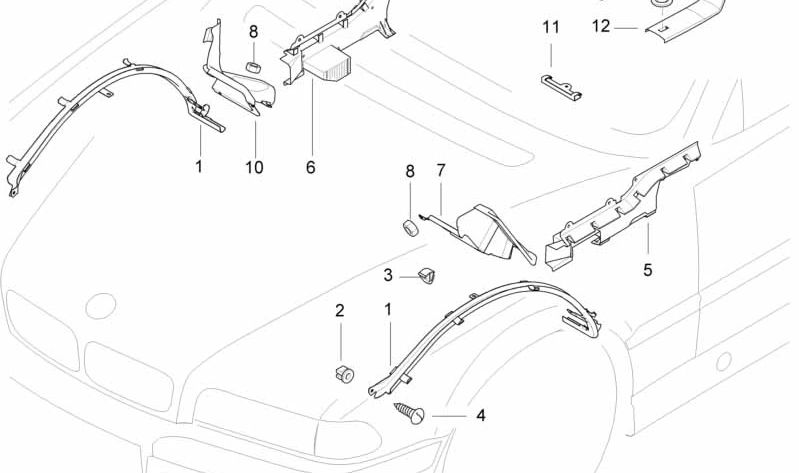 OEM left front wiring cover 61138352951 for BMW E38. Original BMW.