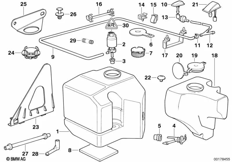 Dual washer pump for BMW 3 Series E36 (OEM 67128360627). Original BMW