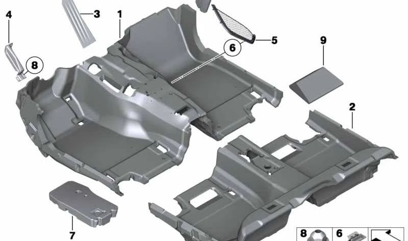 Revestimiento del suelo trasero para BMW F10, F11 (OEM 51477224534). Original BMW