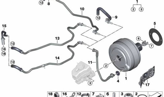 Brake Hose OEM 34336768045 for BMW E90, E91, E92, E93. Original BMW.