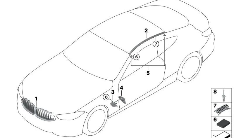 Left roof moulding for BMW F92, G15 (OEM 51138494907). Original BMW