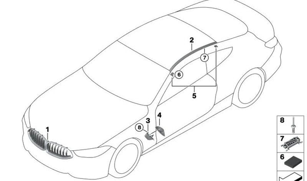 Moldura decorativa del techo derecha para BMW G16 Serie 8 (OEM 51139478424). Original BMW