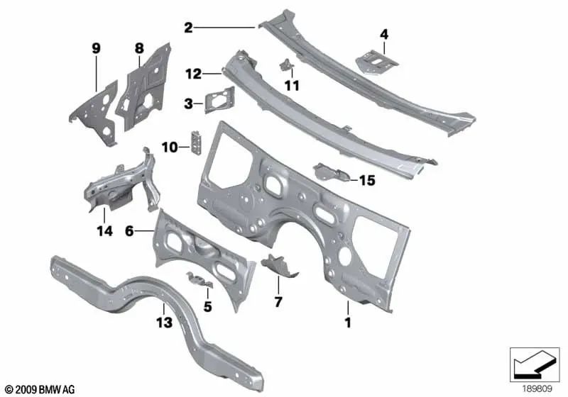 Refuerzo del pilar A izquierdo para BMW Serie 5 F07, F10, F11, F18/ Serie 6 F06, F12, F13/ Serie 7 F01, F02, F04 (OEM 41107204077). Original BMW.