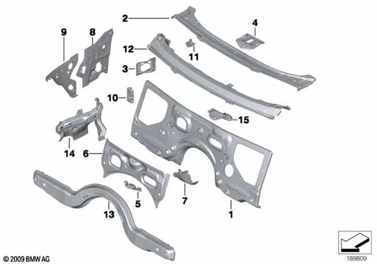 Refuerzo del pilar A izquierdo para BMW Serie 5 F07, F10, F11, F18/ Serie 6 F06, F12, F13/ Serie 7 F01, F02, F04 (OEM 41107204077). Original BMW.