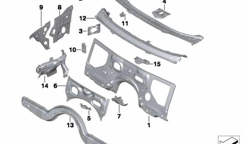 Refuerzo del túnel exterior derecho OEM 41137204086 para BMW F07, F10, F11, F06, F12, F13, F01, F02, F04. Original BMW.