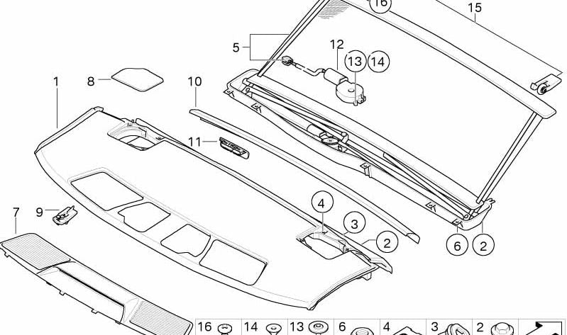 Tapa embellecedora para parasol trasero enrollable OEM 51467113576 para BMW Serie 7 E65, E66. Original BMW.