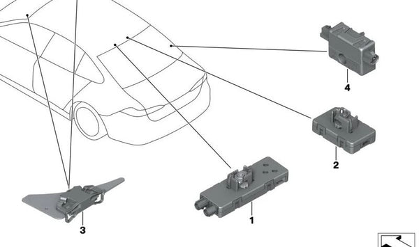 Antena integrada en parabrisas delantero izquierda OEM 65208705919 para BMW G60, G61, G68, G90, G70, G09, i20. Original BMW.