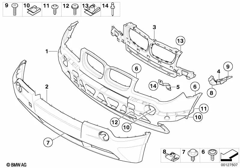 Inserto parachoques delantero central para BMW X3 E83 (OEM 51113400898). Original BMW