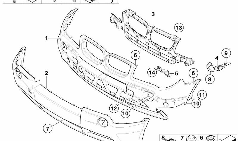 Revestimiento parachoques delantero arriba imprimado para BMW E83 (OEM 51113412716). Original BMW