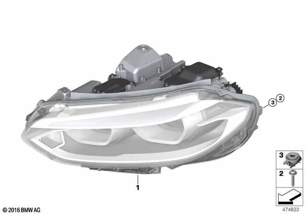 Faros halógenos derecho para BMW Serie 1 F52 (OEM 63117379912). Original BMW