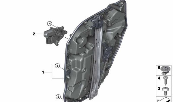 Mecanismo del elevalunas trasero izquierdo para BMW X5 F95, G05, X6 F96, G06, X7 G07 (OEM 61359450071). Original BMW