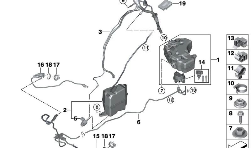 Depósito SCR activo para BMW G01, G01N, G02, G02N (OEM 16199488145). Original BMW.