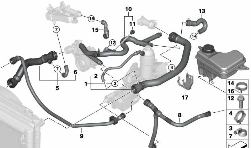 Manguera para BMW Serie 7 E65, E66 (OEM 17122354123). Original BMW