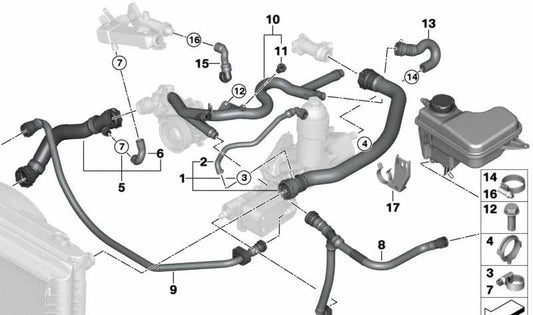 Manguera de refrigerante para BMW E60, E61 (OEM 17127787452). Original BMW