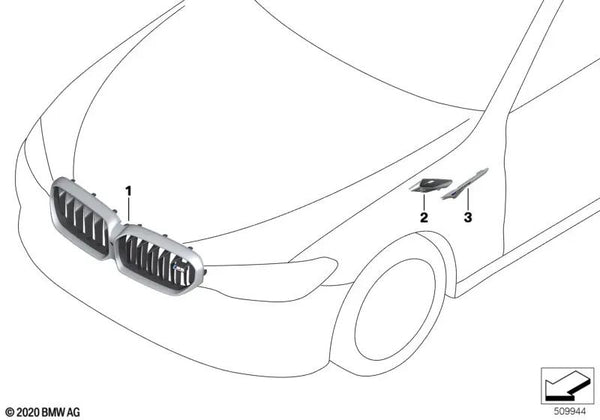 Rejilla decorativa frontal para BMW Serie 5 F90N (OEM 51138080590). Original BMW