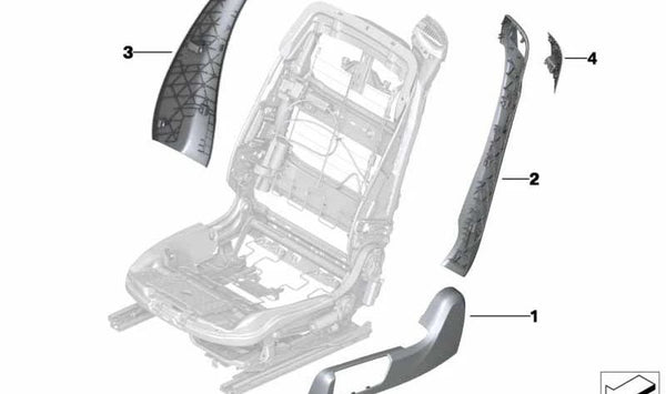 Cubierta interior izquierda del respaldo OEM 52107982303 para BMW F06, F12, F13. Original BMW.