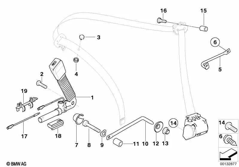 Cable pretensor del cinturón/Conector de asiento para BMW E63, E63N (OEM 61129189482). Original BMW