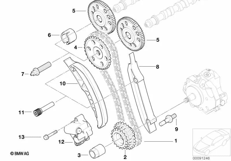 Tuerca hexagonal con brida para BMW E87, E46, E90, E91, E92, E93, E39, E60, E61, E63, E64, E38, E65, E66, E83, E53, E70, E71 (OEM 13522247623). Original BMW.