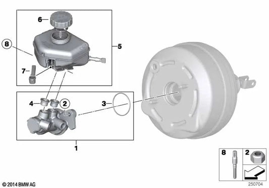 Brake Master Cylinder for BMW F20, F21, F22, F23, F30, F31, F34, F32, F33, F36 (OEM 34336851096). Original BMW