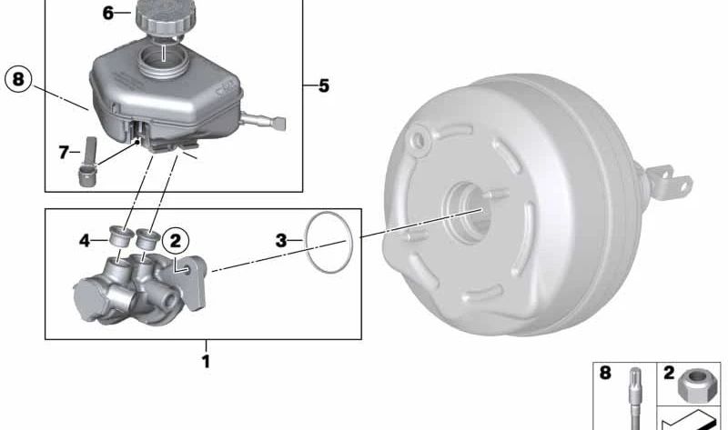 Cilindro maestro de freno OEM 34336851095 para BMW F20, F21, F22, F23, F30, F31, F34, F32, F33, F36. Original BMW.