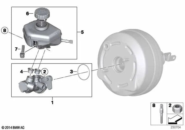 Cilindro maestro de frenos para BMW F20, F21, F22, F23, F30, F31, F34, F32, F33, F36 (OEM 34336851096). Original BMW