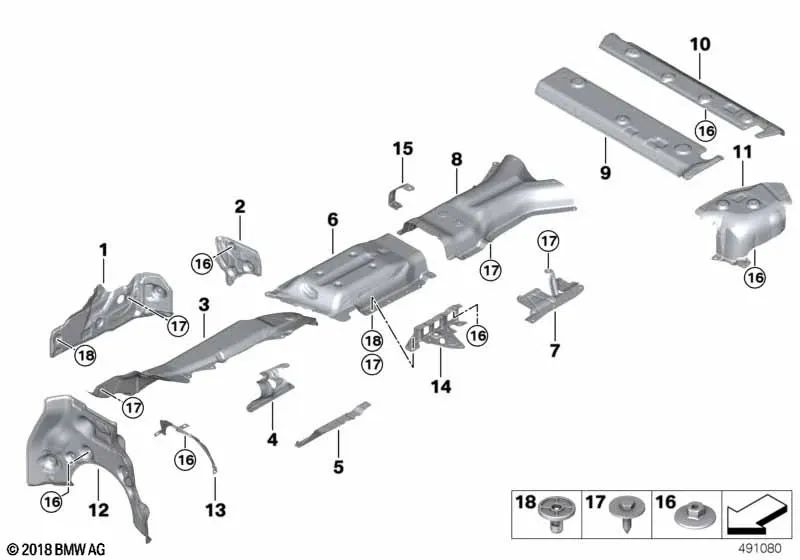 Heat insulation rear left silencer for BMW X5 F95, F95N X6 F96, F96N (OEM 51488075039). Original BMW.