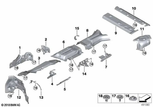 Soporte de aislamiento térmico túnel izquierdo para BMW X5 F95, G05, X6 F96, G06, X7 G07 (OEM 51757428399). Original BMW